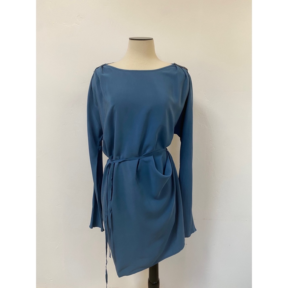 NWT Gold Hawk Silk Tunic Dress in Tempest Blue Sz L